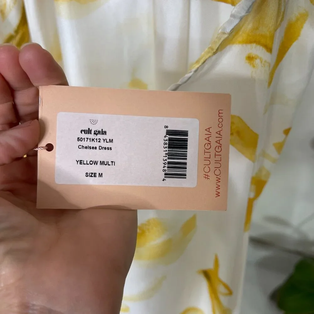 NWT Cult Gaia Womens Yellow Multicolor Chelsea Floral Silk Midi Dress Size M - Picture 10 of 14